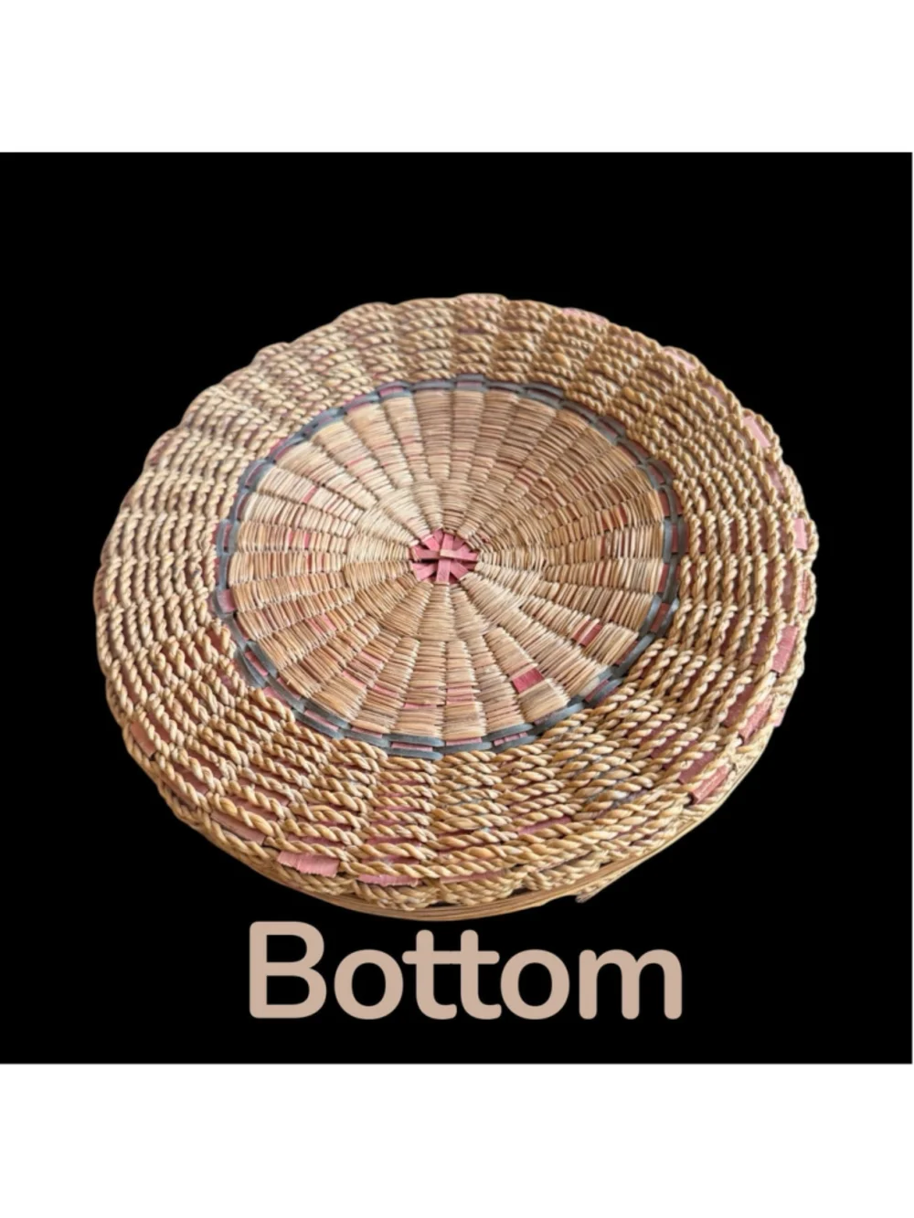 Vintage Woven Sewing Basket w/ Lid Coiled Fiber Thread Spools Cottagecore Decor